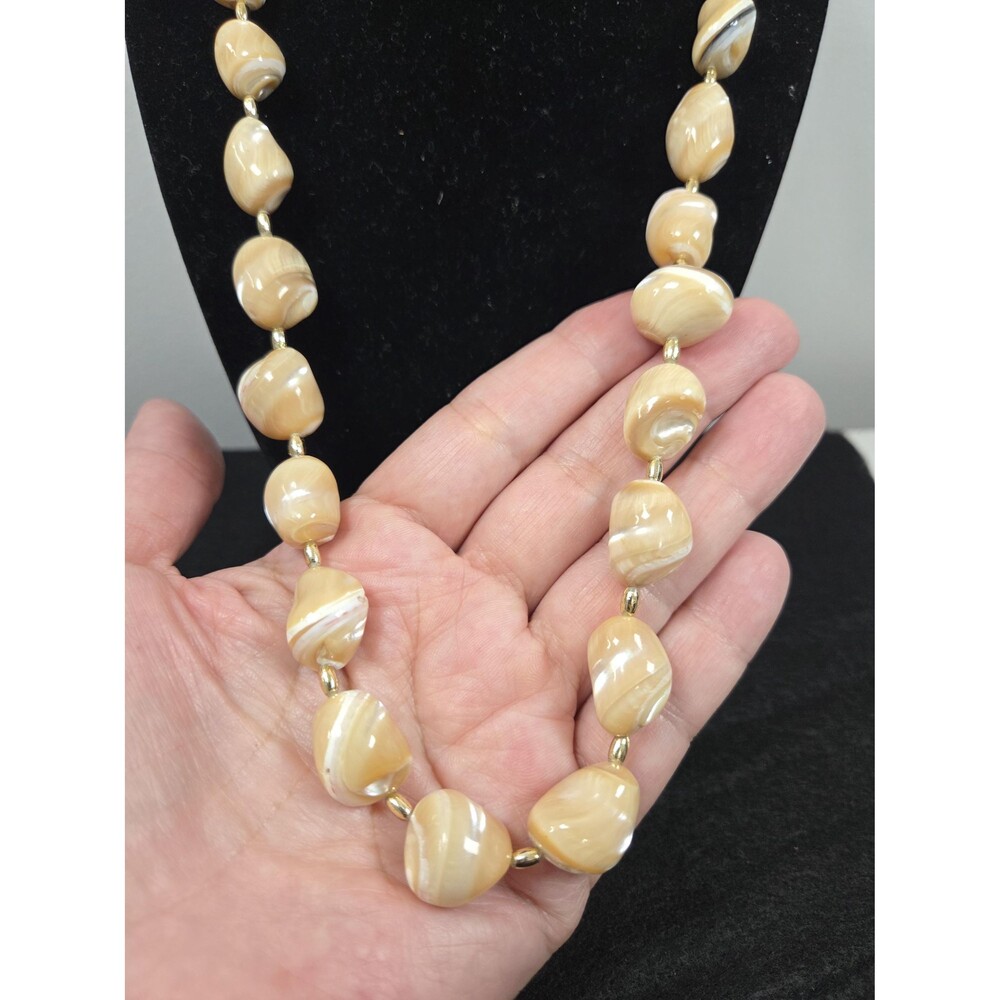 Vintage Natural Polished Shell and Stone Necklace Chunky Earth Tone Swirl Beads - Picture 2 of 6